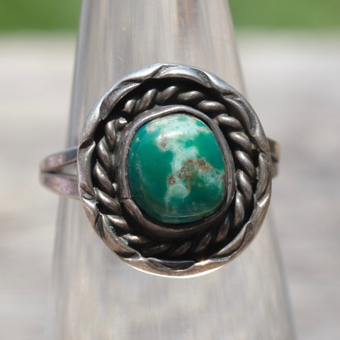 Vintage Sterling Turquoise Roper Ring 5