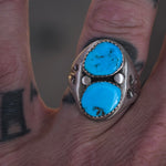 Vintage Sterling 2-Stone Turquoise Ring 8.75