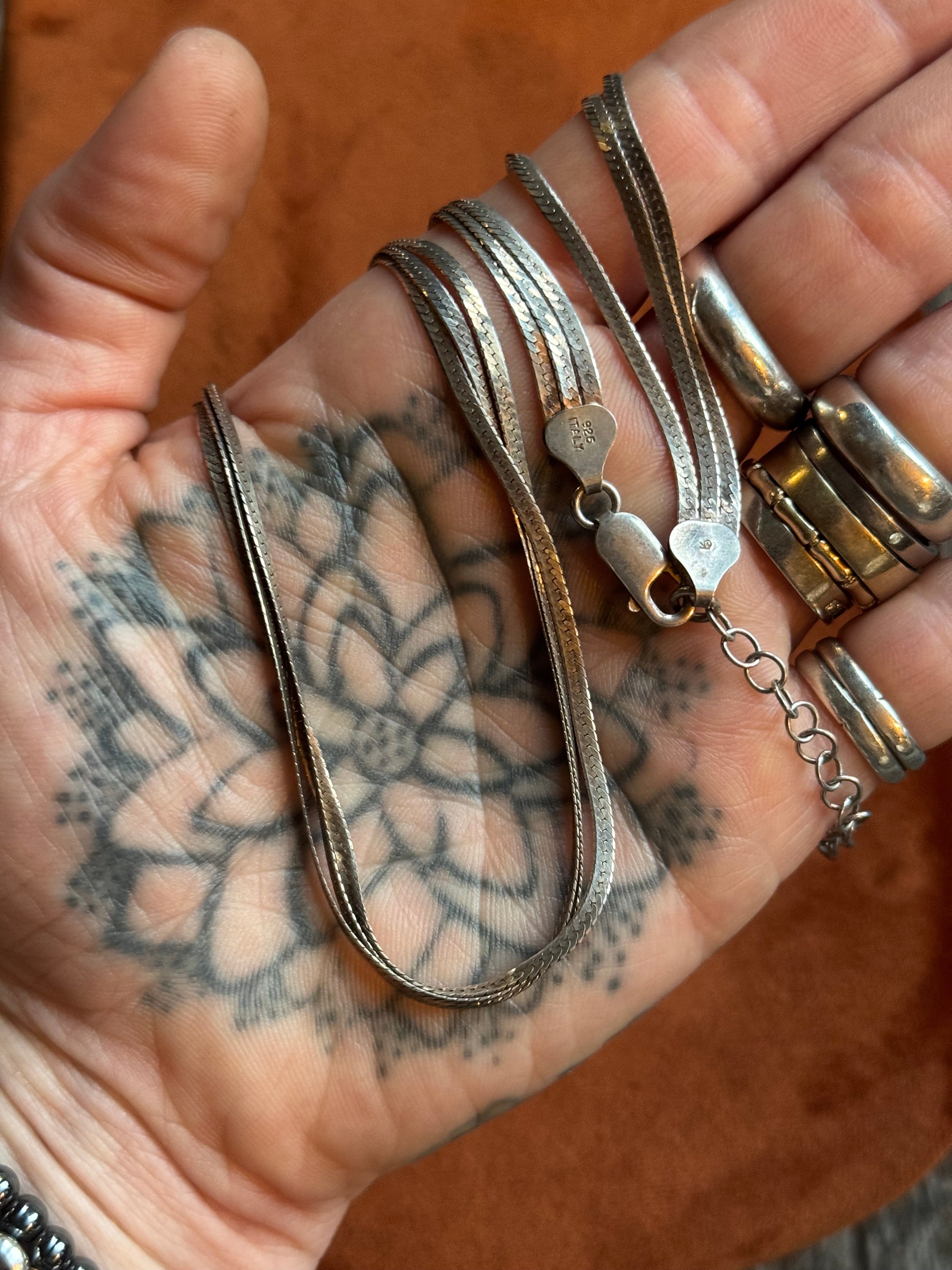 Vintage Sterling Silver 18” Triple Herringbone Chain