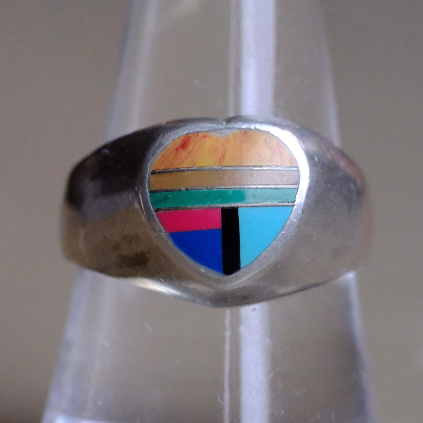 Vintage Sterling Multistone Inlay Ring 9.75