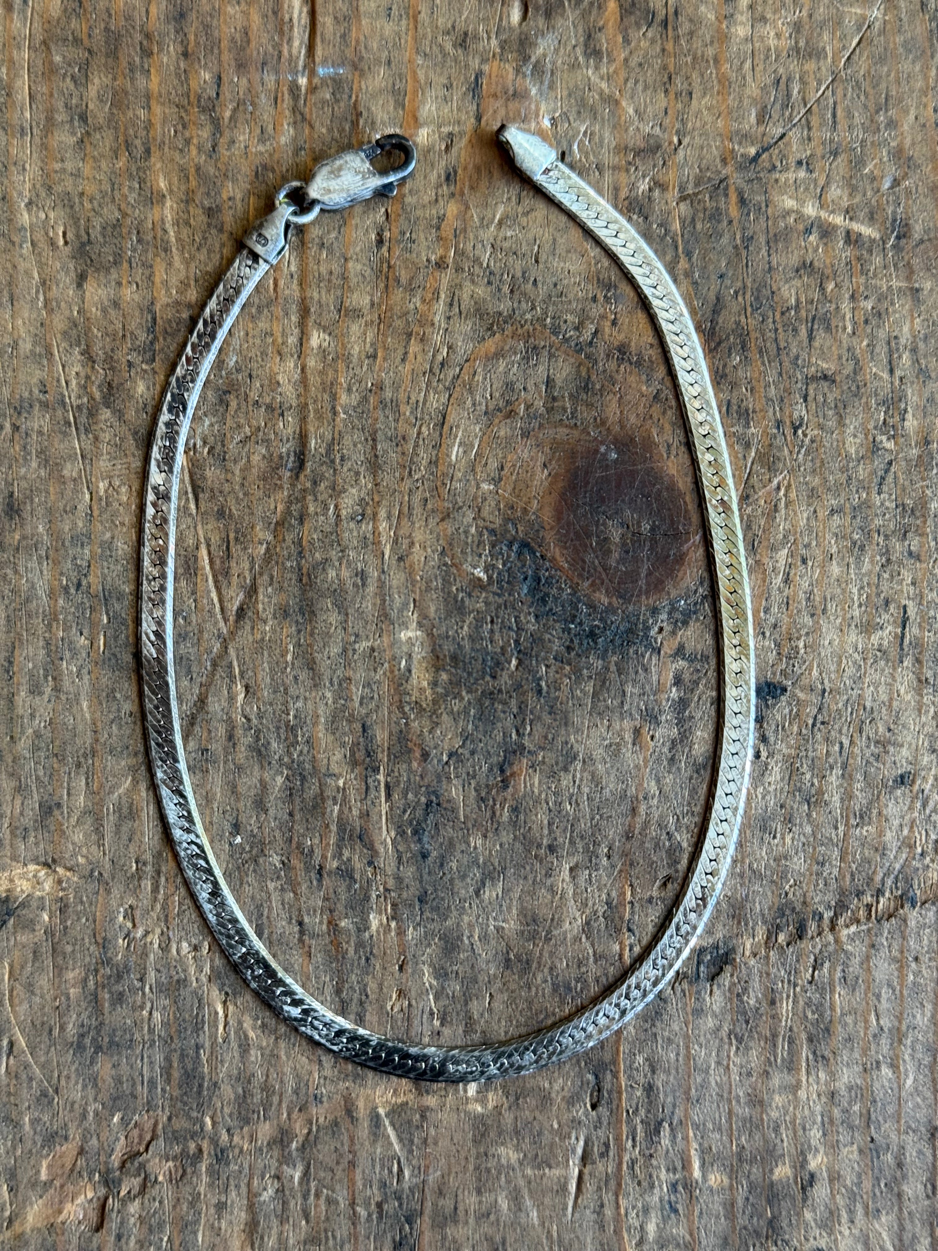 Vintage Sterling Silver Herringbone Chain Bracelet 8.5"