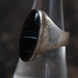 Vintage Sterling Black and White Glass Ring 7.5