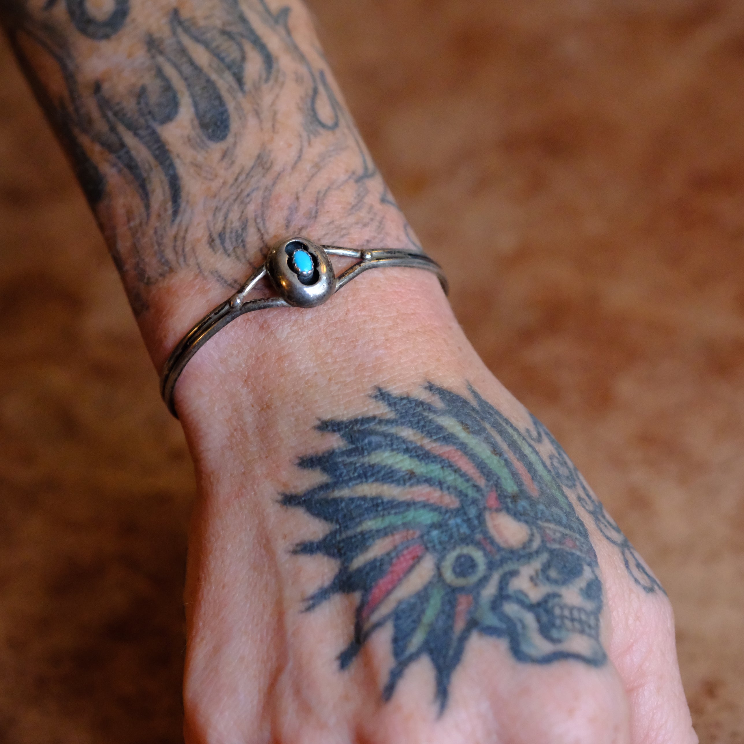 Vintage Sterling Turquoise Shadowbox Cuff Bracelet
