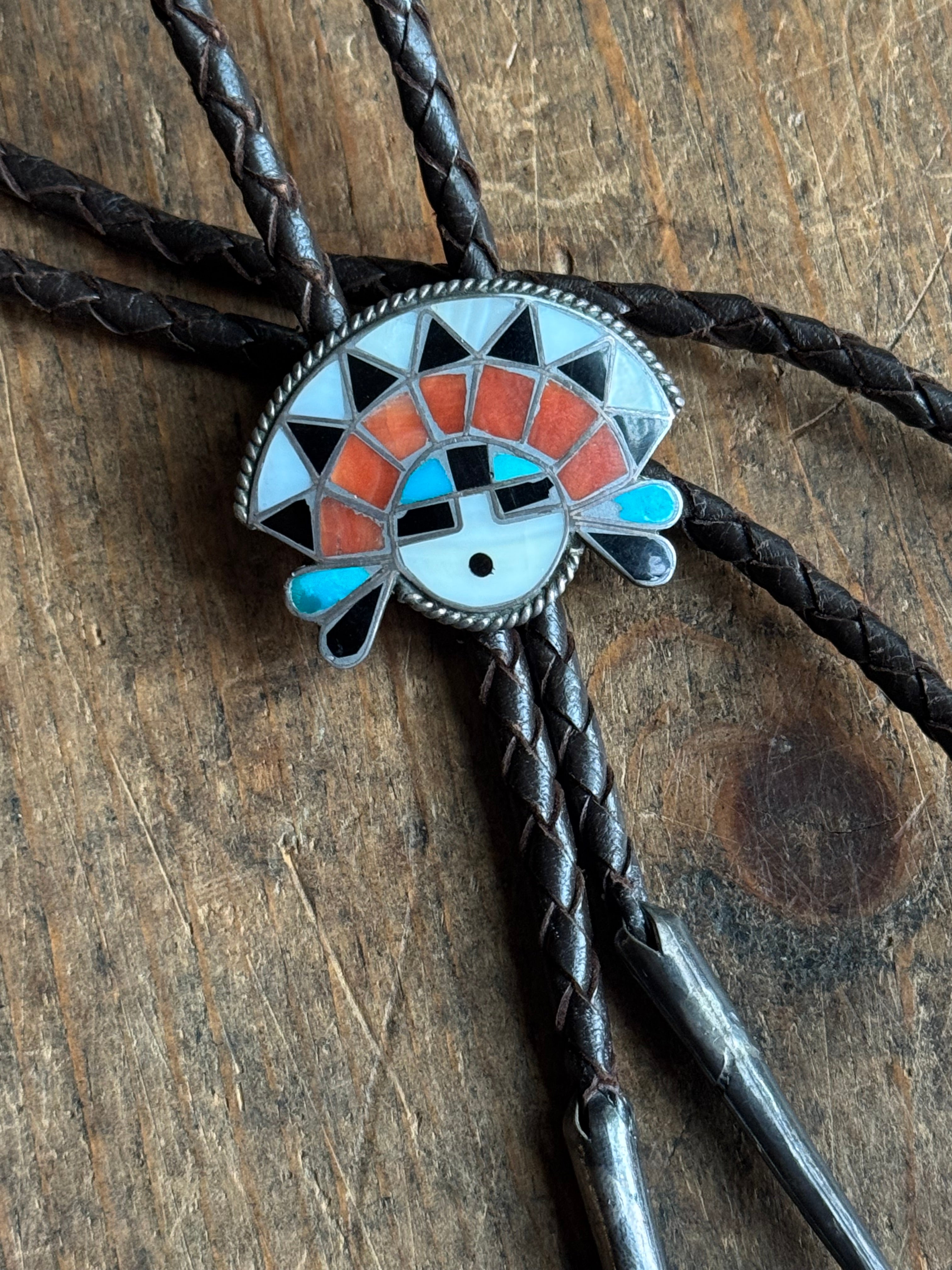 Vintage Sterling Silver Multistone Inlay Warrior Bolo