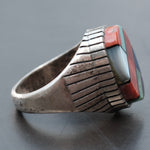 Vintage Sterling Multistone Inlay Ribbed Band Ring 9.75