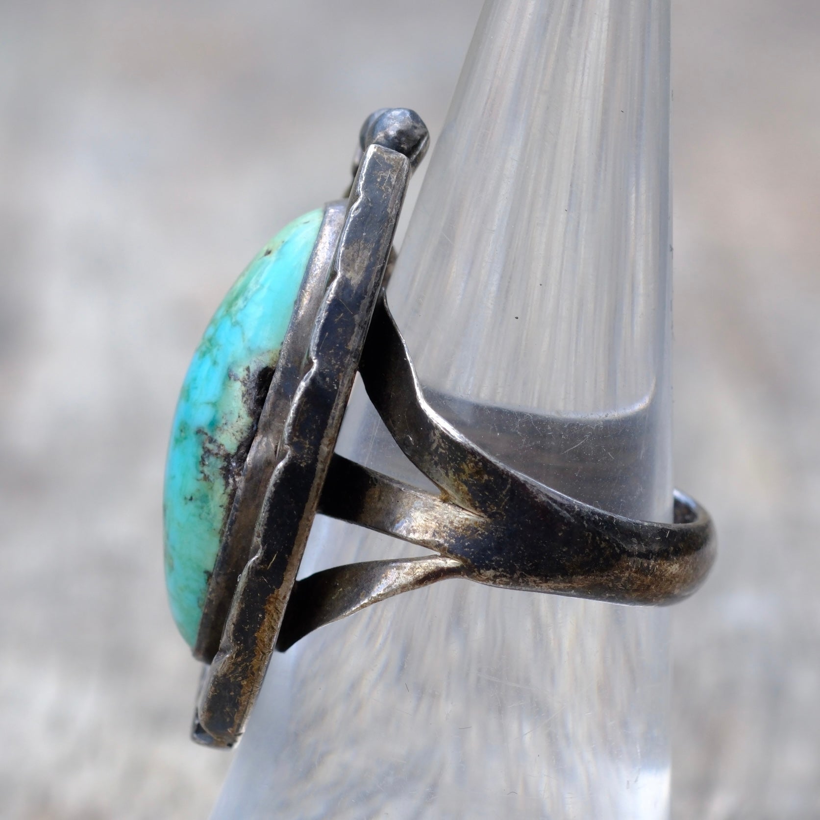 Vintage Sterling Silver Framed Turquoise Ring 6.5