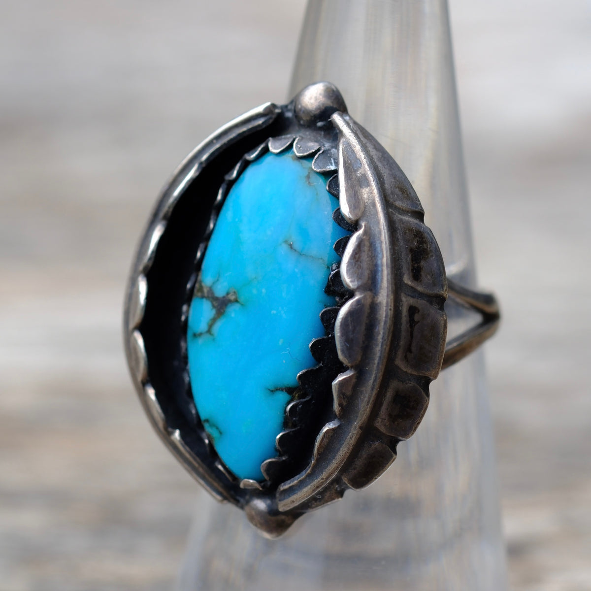 Vintage Sterling Turquoise Double Feather Ring 6
