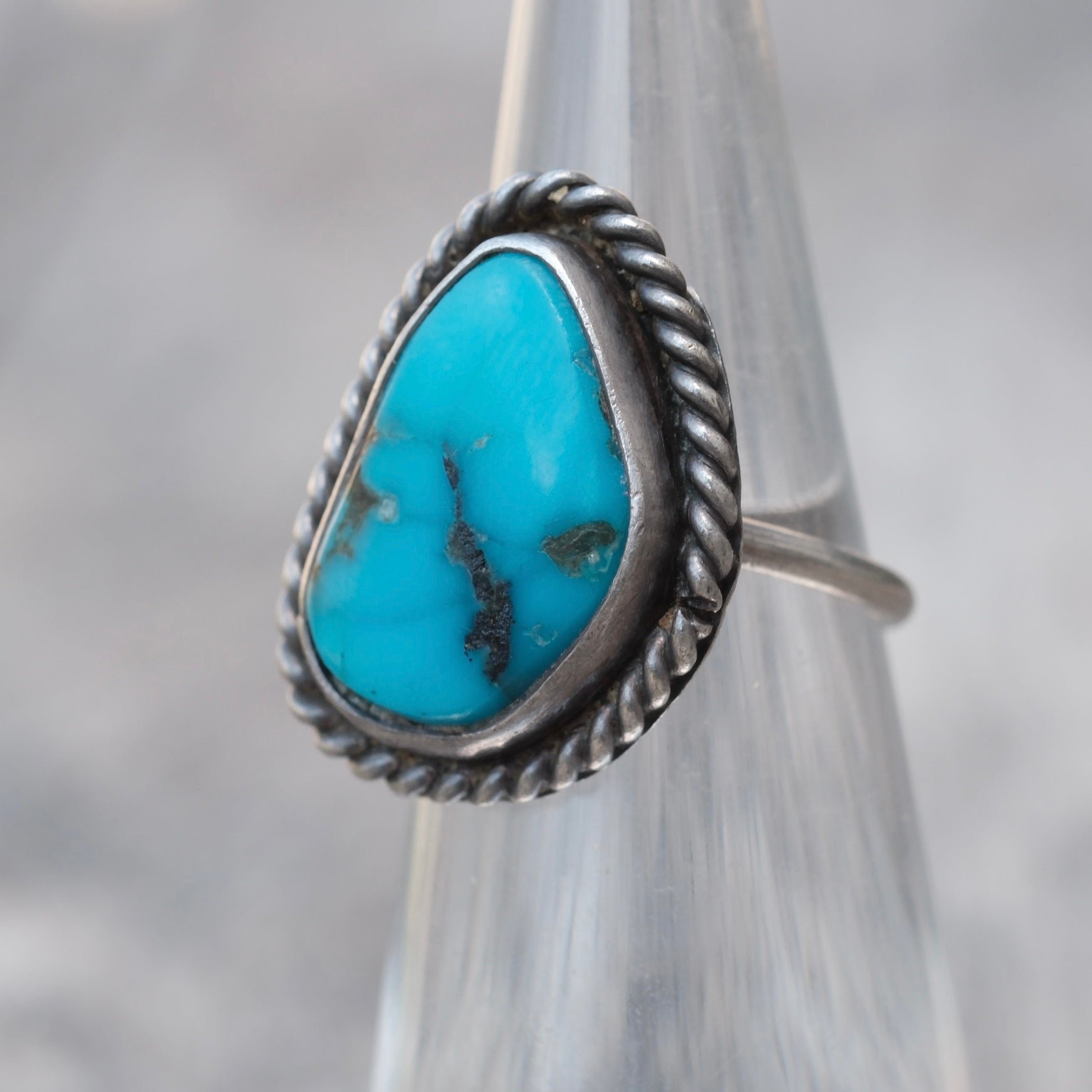 Vintage Sterling Turquoise Roper Ring 3.25