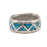 Vintage Sterling Crushed Turquoise Inlay Band 7.25