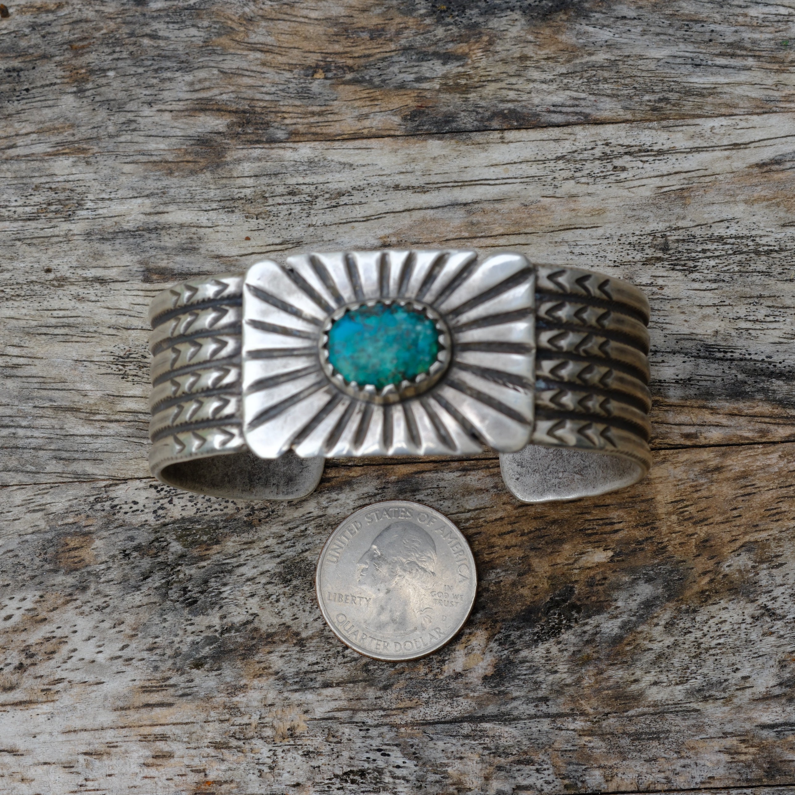 Heavy Sterling Silver Ingot Turquoise Cuff Bracelet
