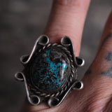 Vintage Sterling Turquoise Roper Ring 5.75