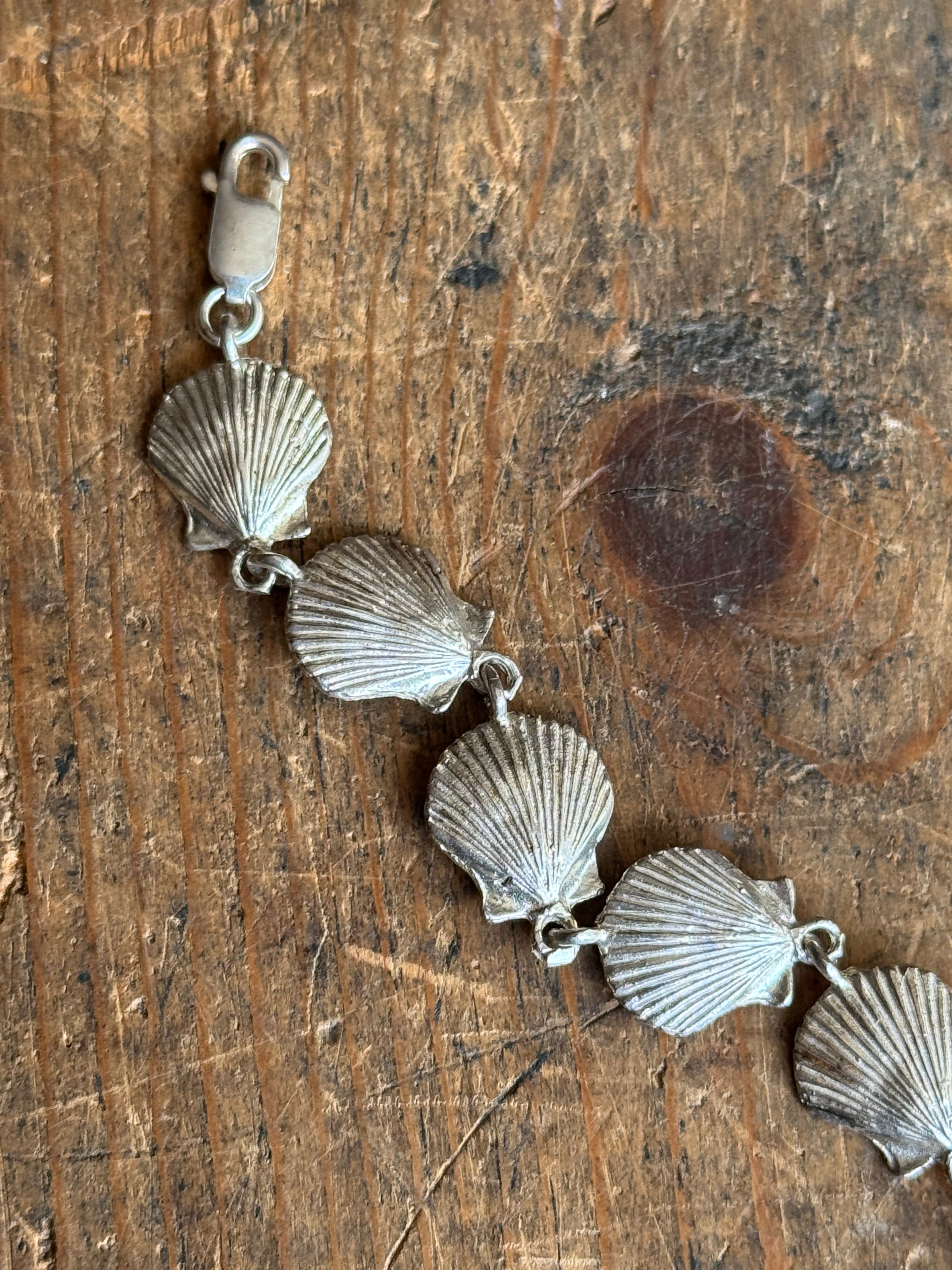 Vintage Sterling Silver 7” Seashell Link Bracelet