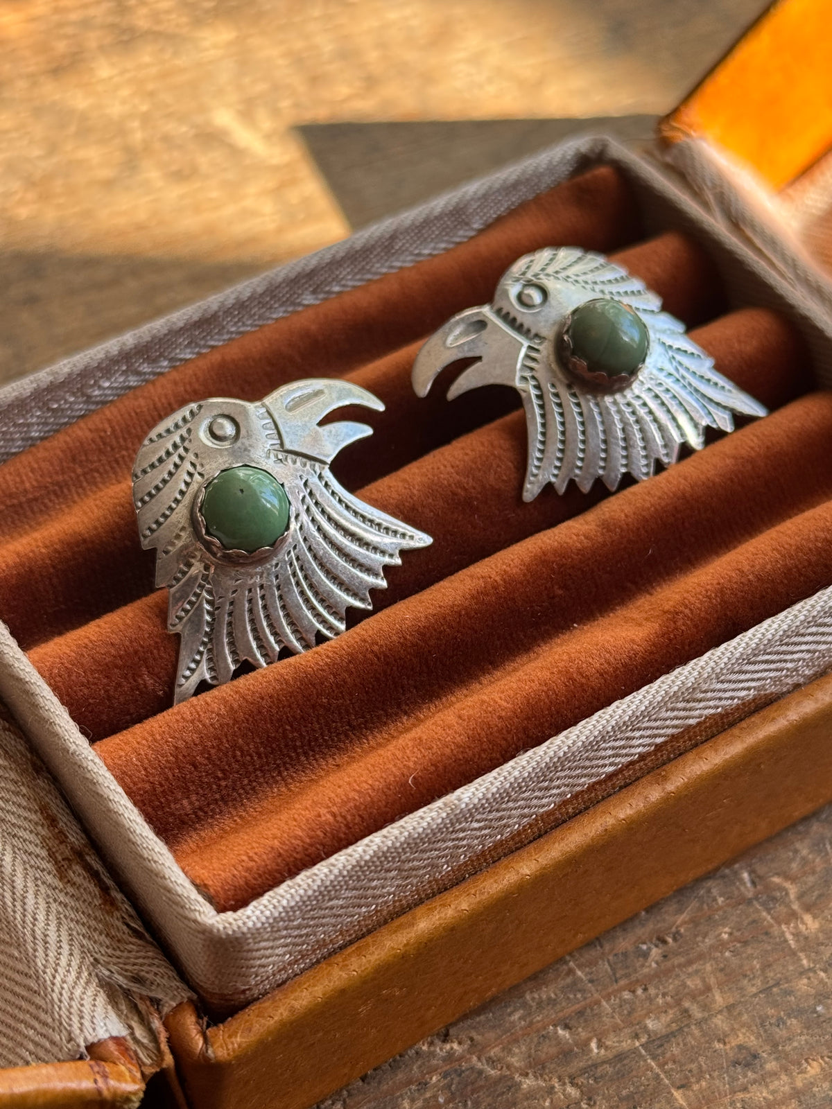 Vintage Sterling Silver Turquoise Eagle Earrings