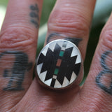 Vintage Sterling Zuni Inlay Ring 9.75
