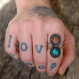 Vintage Sterling Turquoise and Coral Ring 7.5