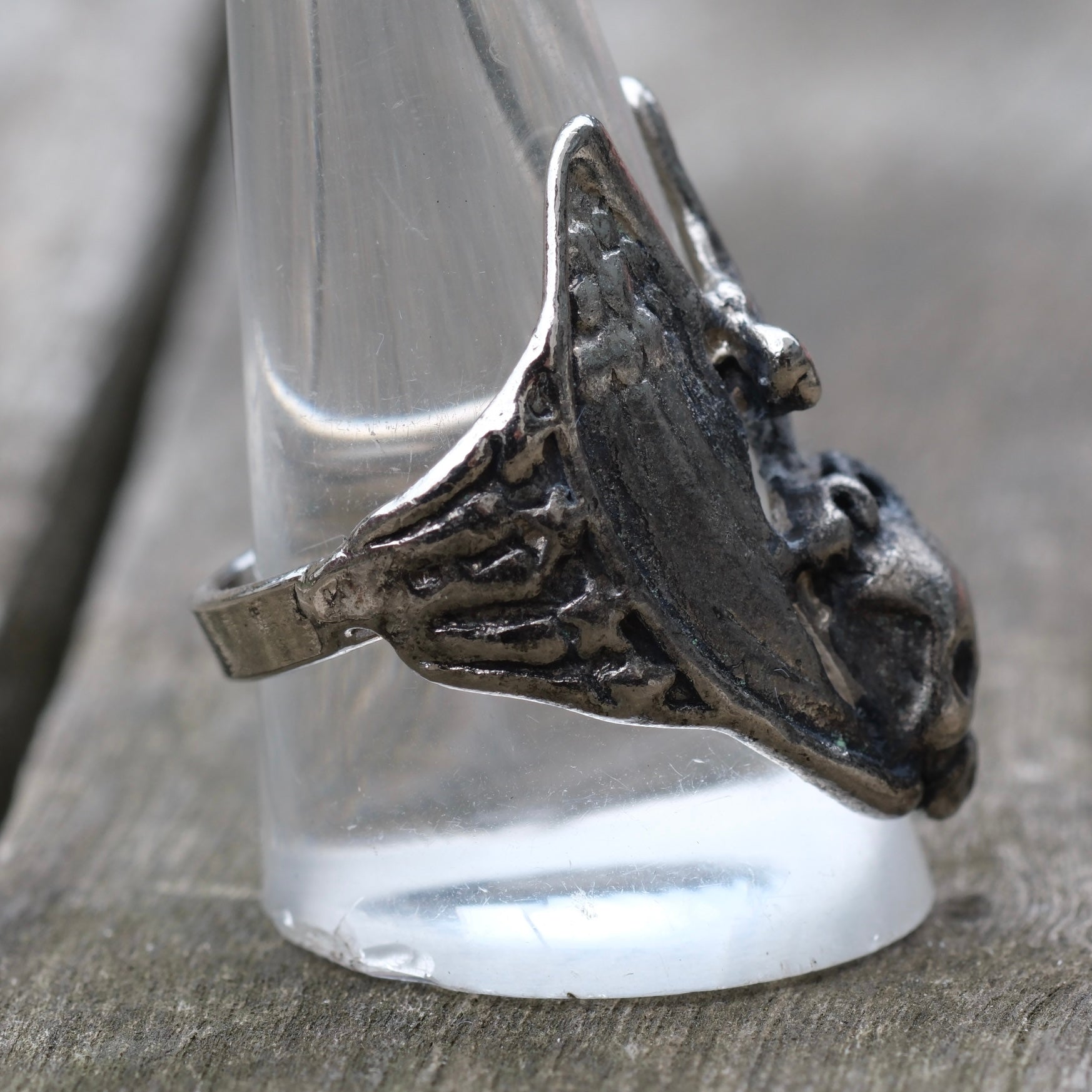 Vintage White Bronze Biker Ring 11