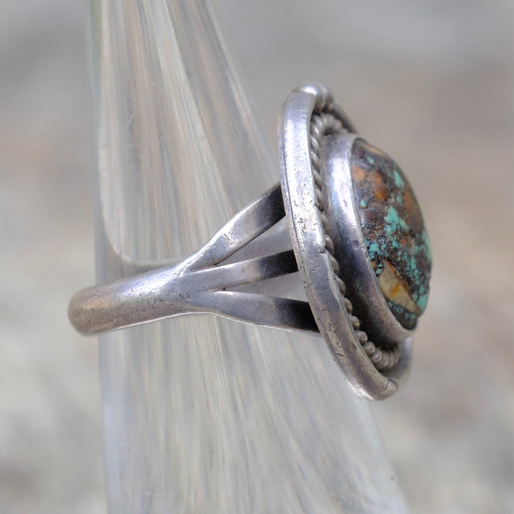 Vintage Sterling Turquoise Roper Ring 4.75