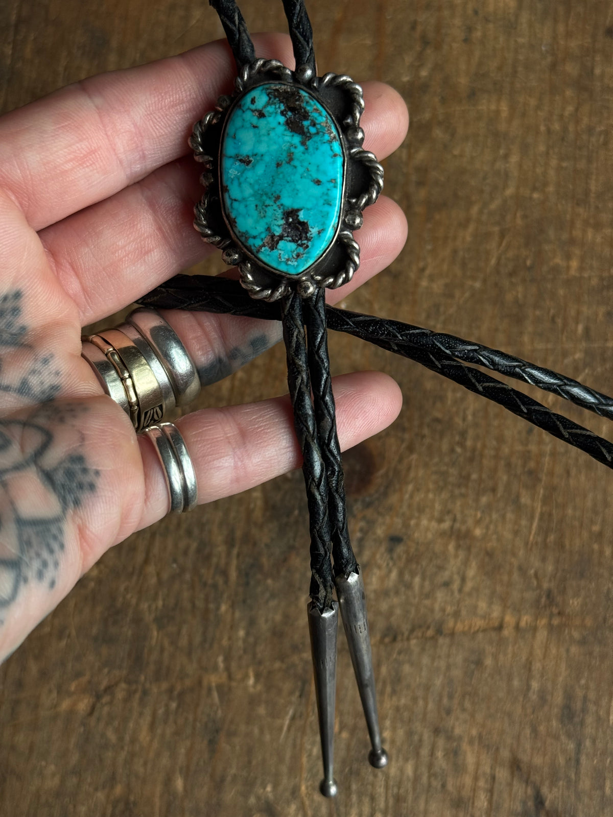 Vintage Sterling Silver Turquoise Florette Bolo