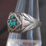 Vintage Sterling Turquoise Stamped Band Ring 10.75