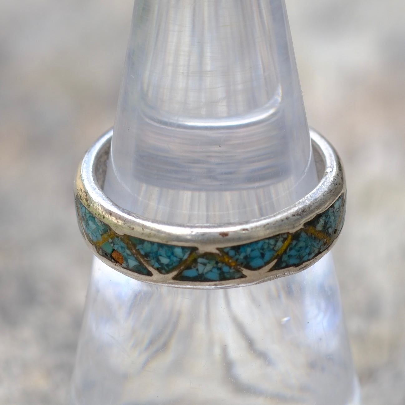 Vintage Sterling Turquoise Inlay Band 7.25