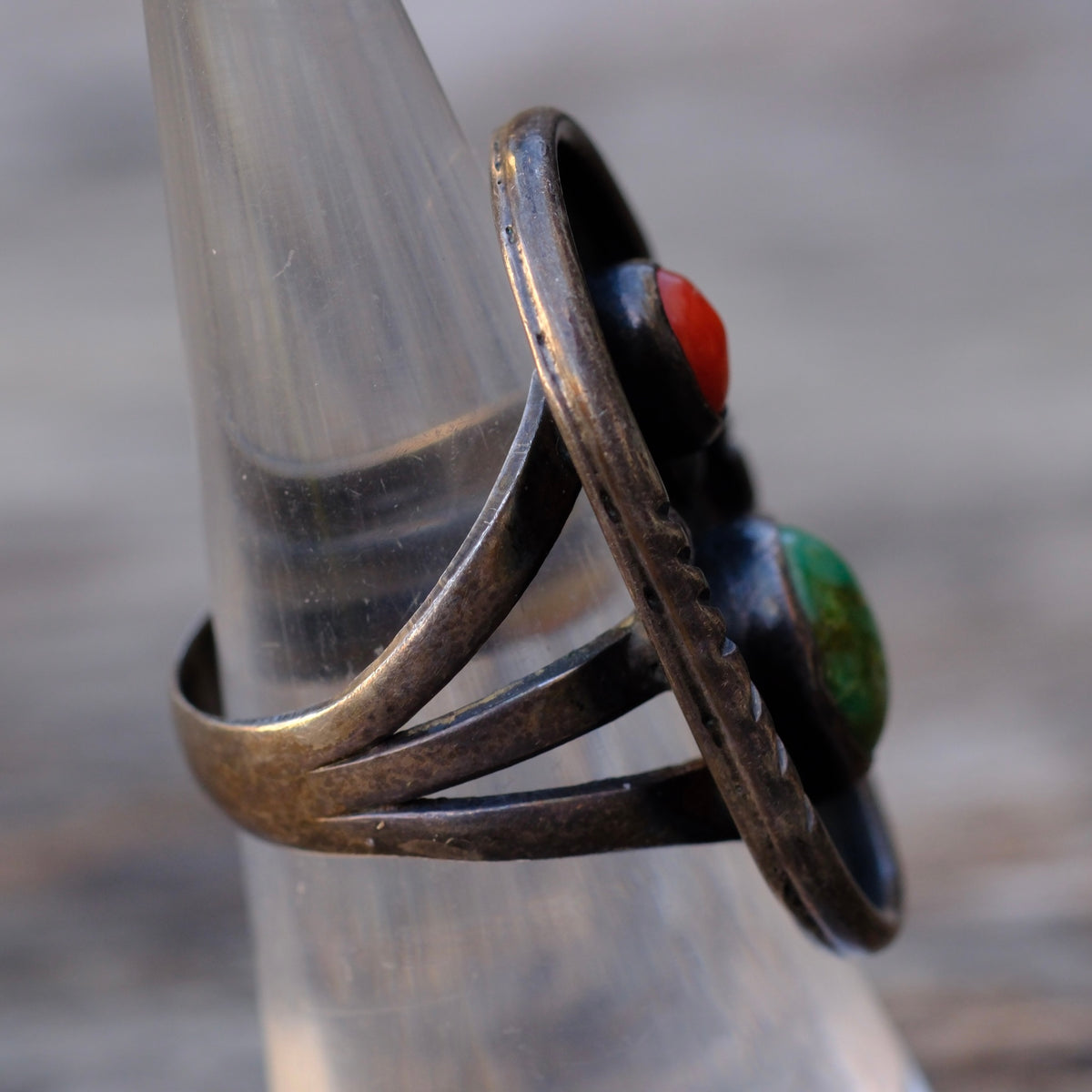 Vintage Sterling Turquoise and Coral Ring 6.25