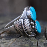 Vintage Sterling 2-Stone Turquoise Feather Ring 11