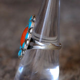 Vintage Sterling Turquoise and Coral Cluster Ring 5.75