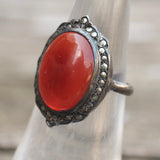Vintage Sterling Carnelian Cocktail Ring 5.75