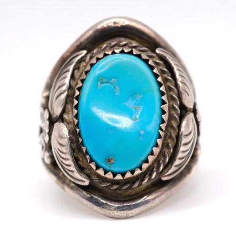 Vintage Sterling Turquoise Feather Ring 7.75