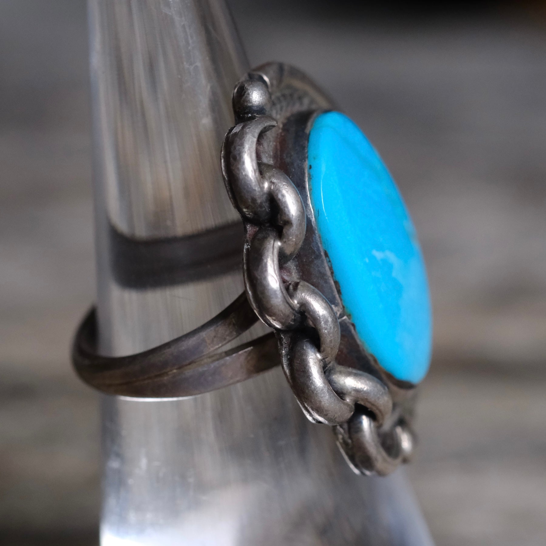Vintage Sterling Turquoise Chain Ring 5