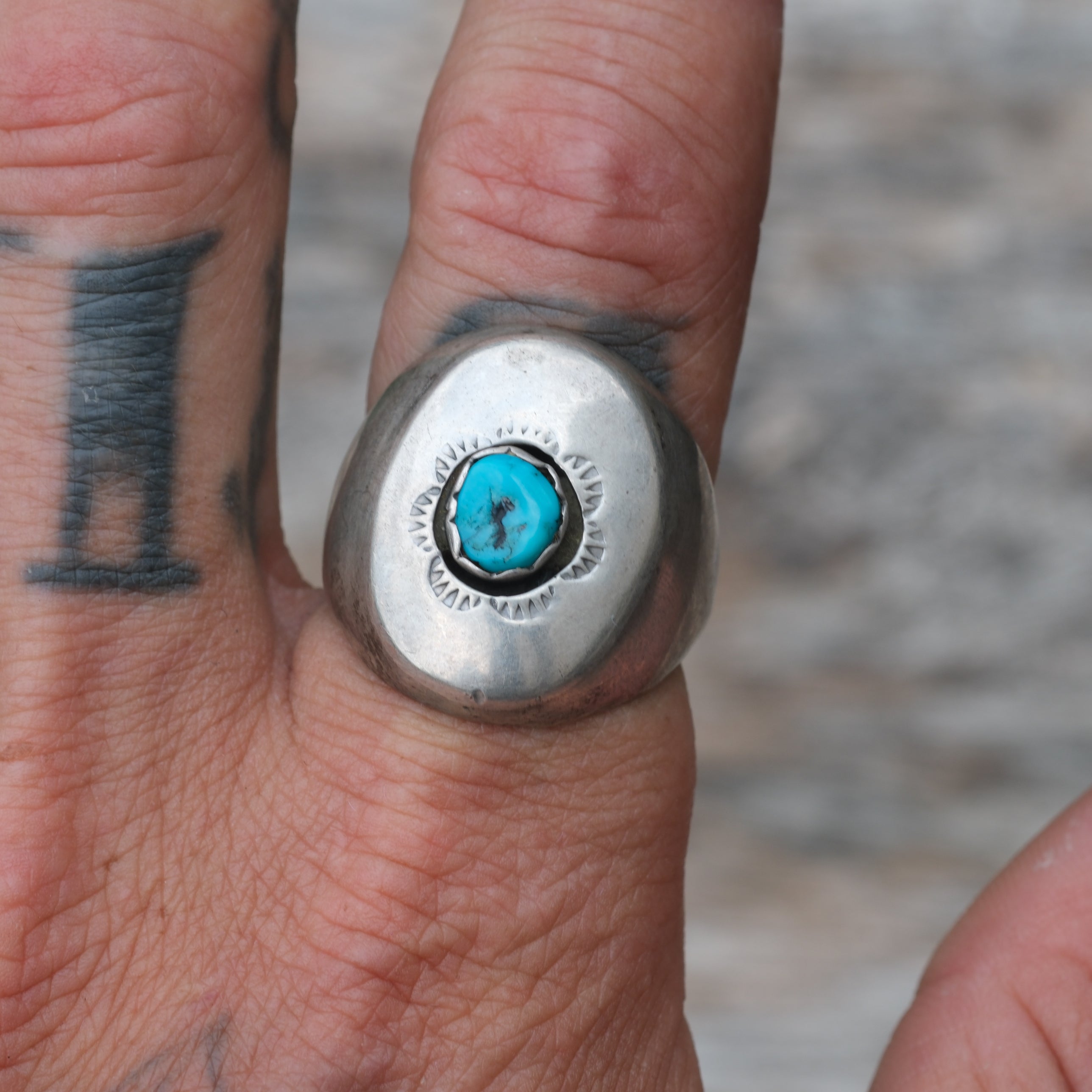 Vintage Sterling Turquoise Shadowbox Ring 10.75