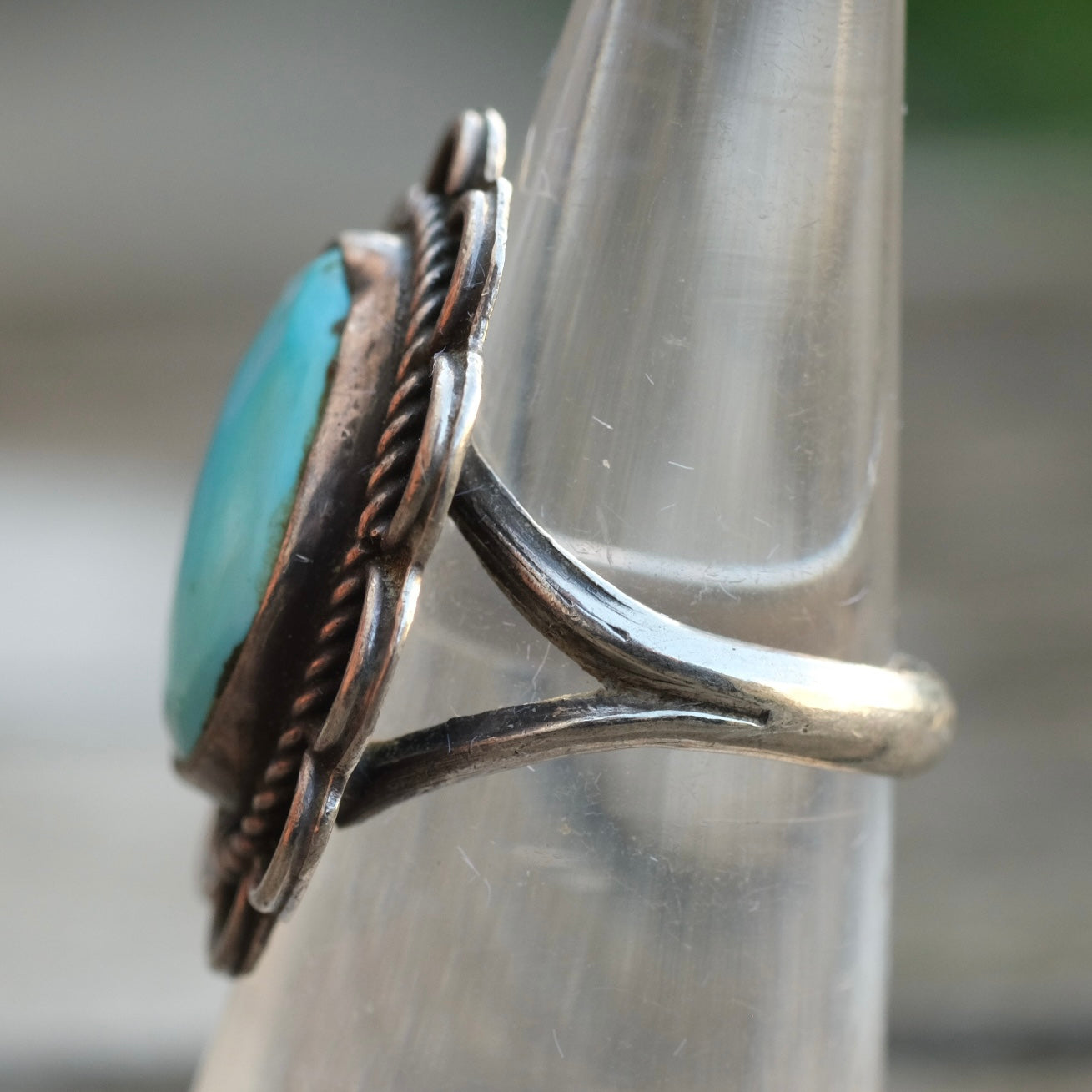 Vintage Sterling Turquoise Floral Ring 5.25