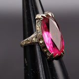 Vintage Sterling Red Glass and CZ Ring 3.75