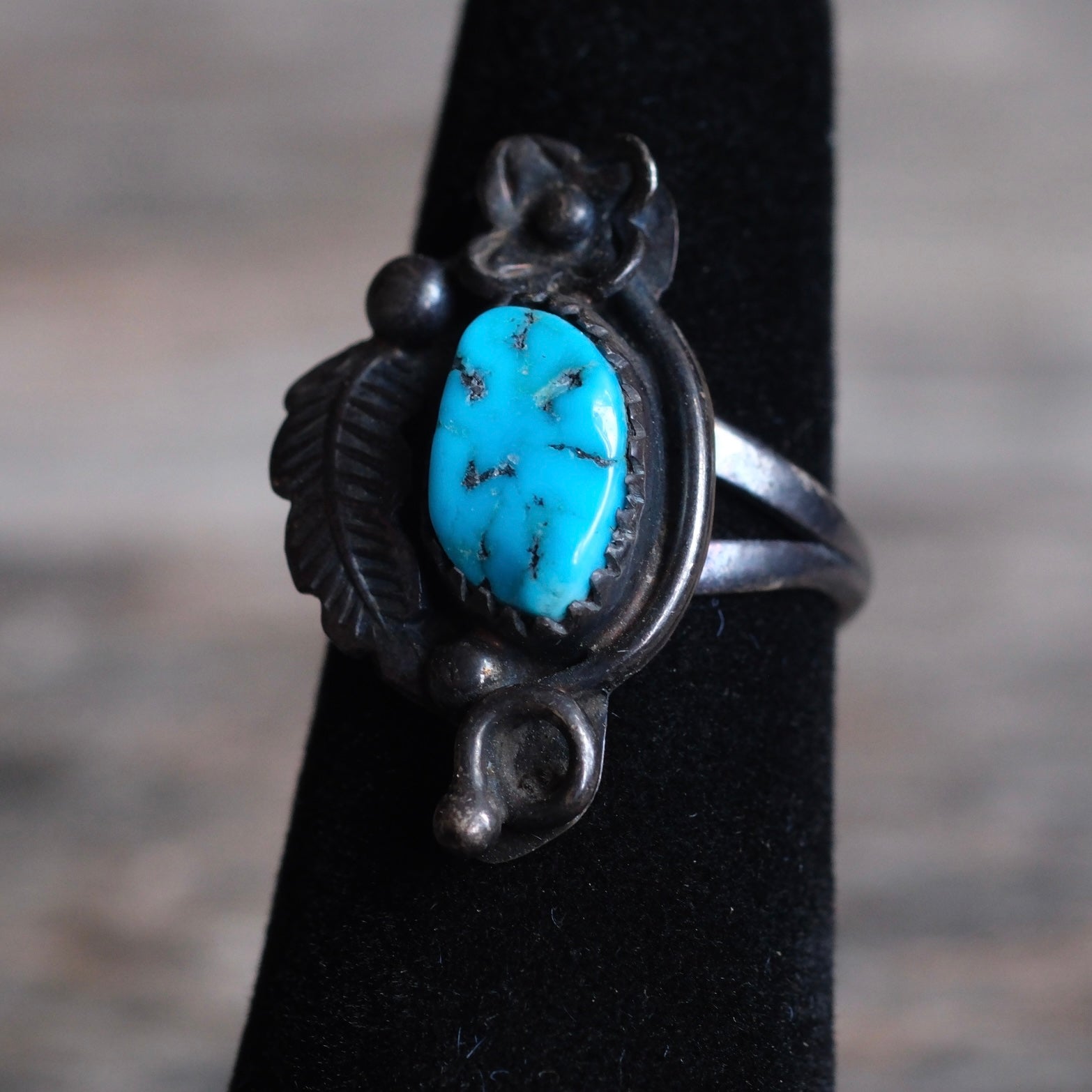 Vintage Sterling Turquoise Feather Ring 5