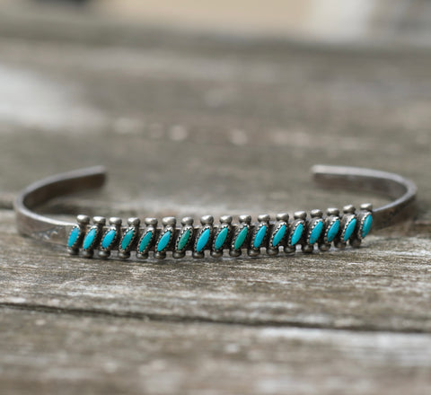 Vintage Sterling Turquoise Petit Point Cuff