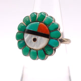 Vintage Sterling Zuni Sun Face Turquoise Ring 5.75