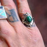 Vintage Sterling Malachite Sandcast Ring 6