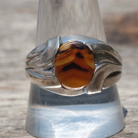 Vintage Sterling Agate Signet Ring 11.75
