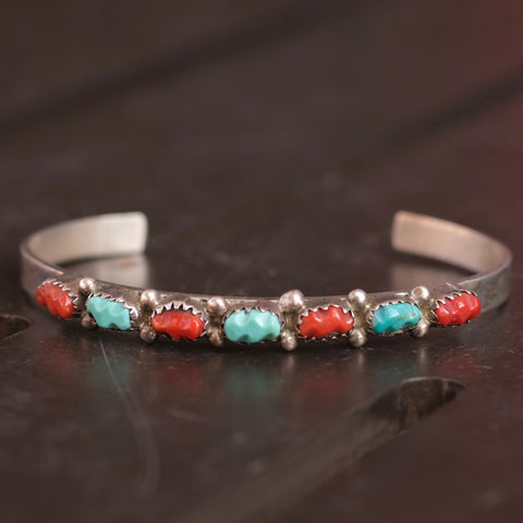 Vintage Sterling Turquoise and Coral Cuff