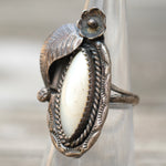 Vintage Sterling Mother Of Pearl Feather Ring 6.5