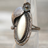 Vintage Sterling Mother Of Pearl Feather Ring 6.5