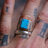 Vintage Sterling Turquoise Stamped Band Ring 9.5