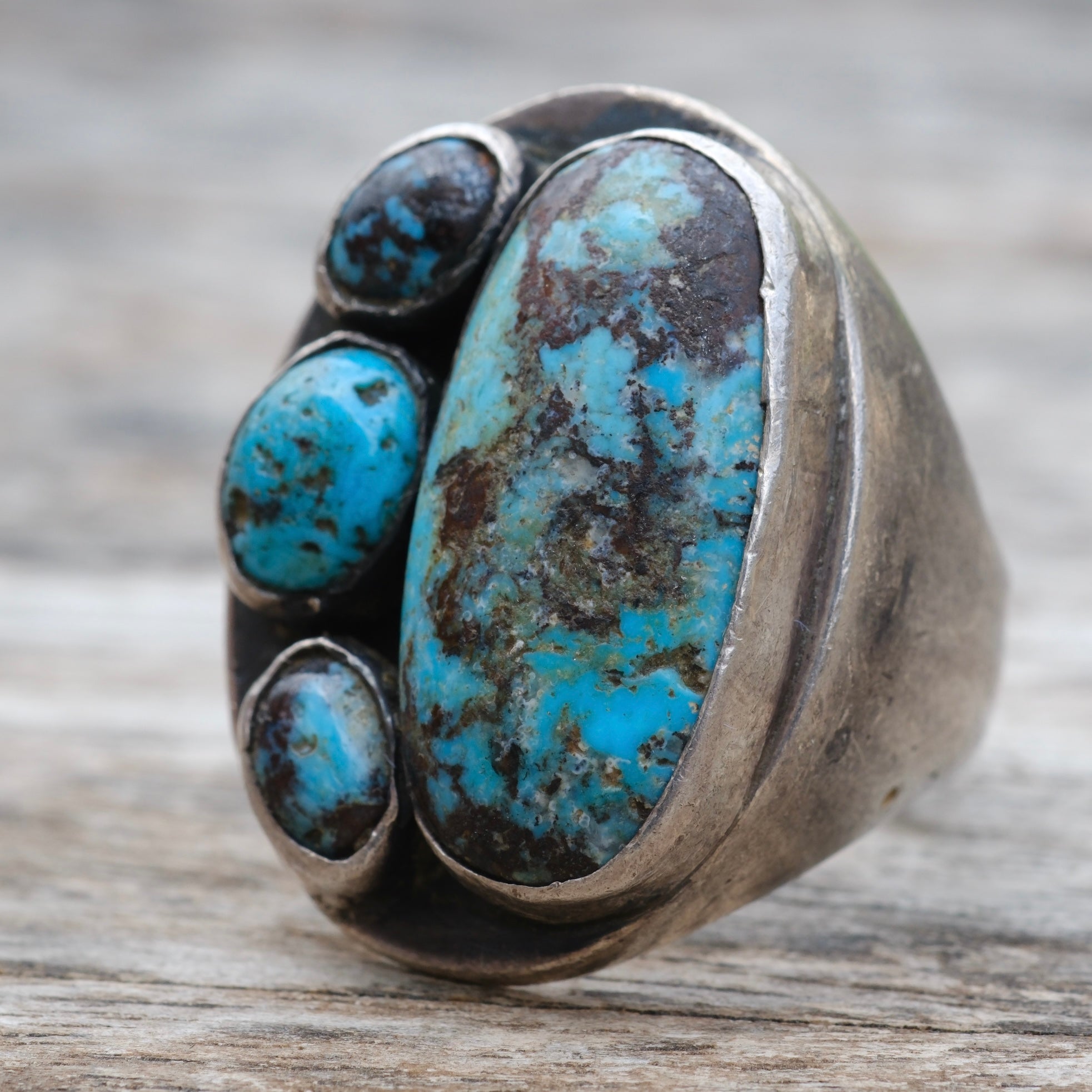 Older Vintage Sterling 4-Stone Turquoise Ring 12
