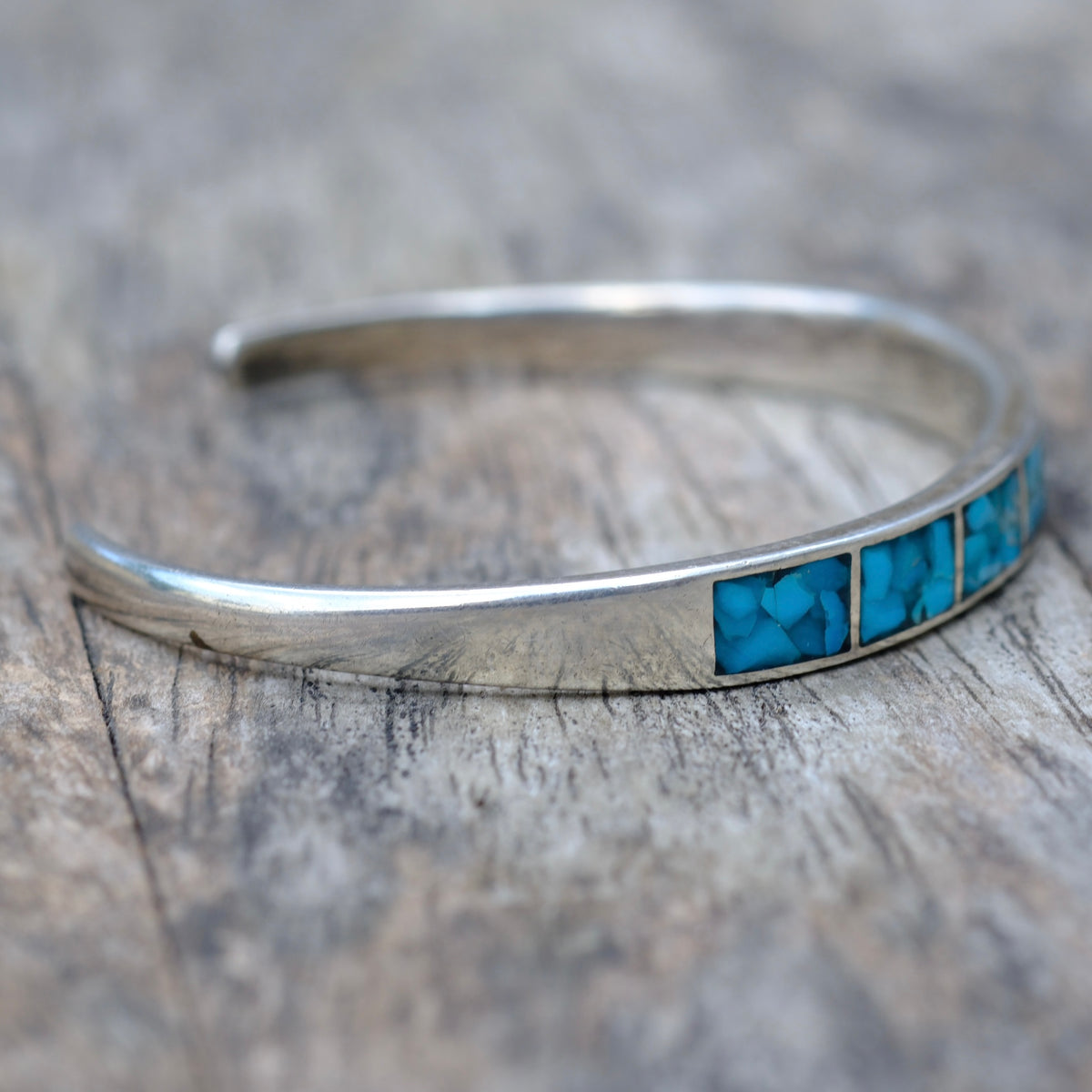 Vintage Sterling Crushed Turquoise Cuff Bracelet