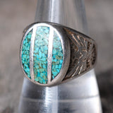 Vintage Sterling Crushed Turquoise Thunderbird Ring 9.75