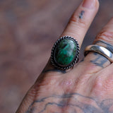 Vintage Sterling Turquoise Roper Ring 6.5