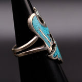 Vintage Sterling Turquoise Inlay Thunderbird Ring 5.75