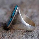 Vintage Sterling Turquoise Fish Scale Inlay Ring 12.75