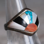 Vintage Sterling Multi Stone Inlay Sunrise Ring 7.75