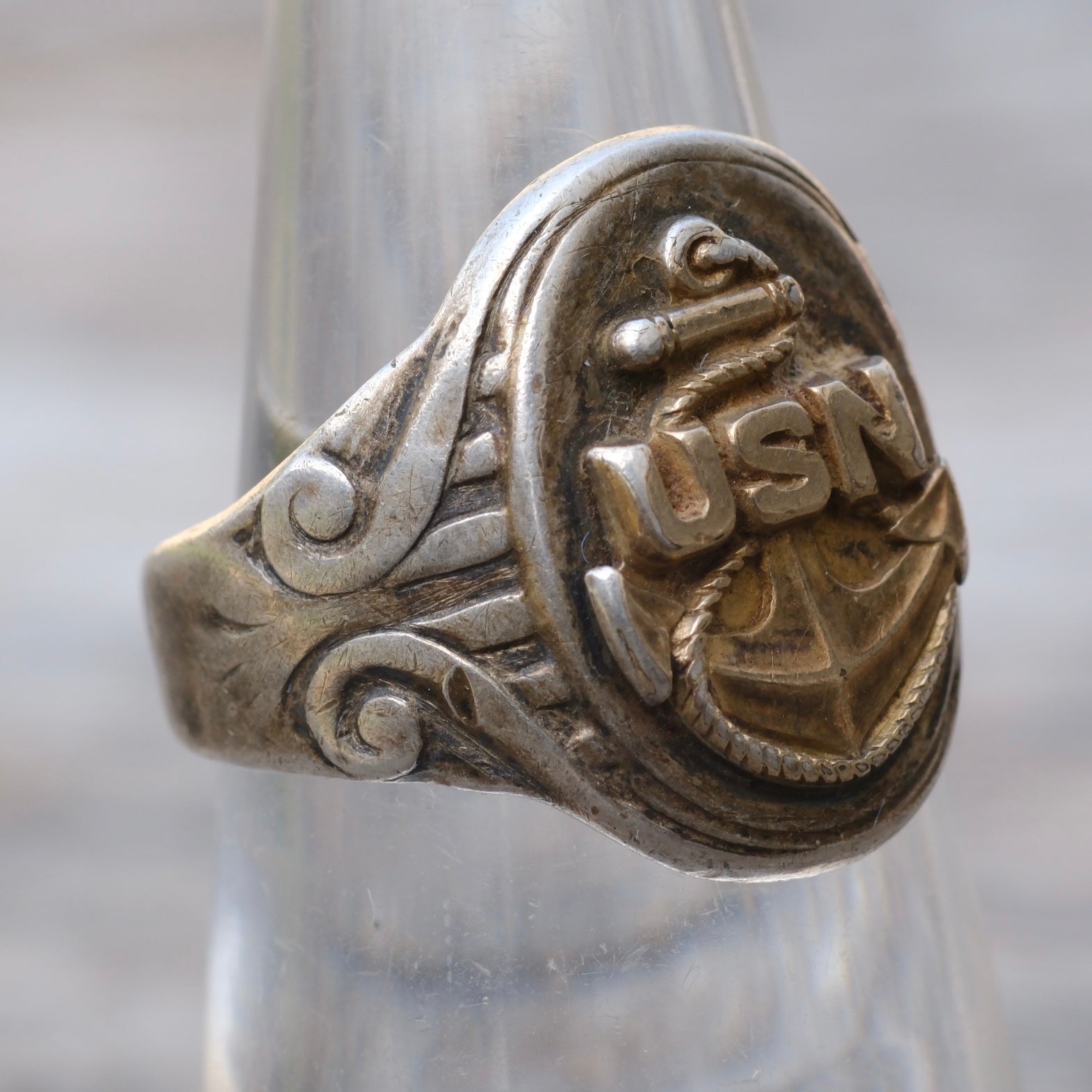 Vintage Sterling Silver USN Signet Ring 6